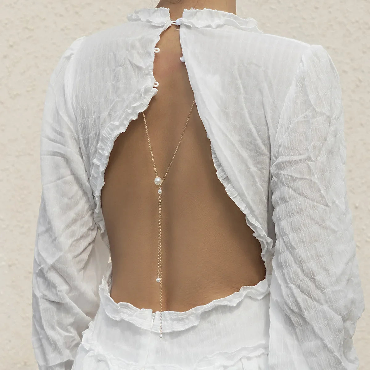 Cadena para la Espalda Collar Adorno Dorsal Mujer Perlas plata