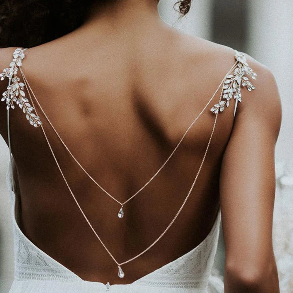 49273273319710|49273273352478Cadena para la Espalda de Boda Collar Adorno Dorsal Mujer plata