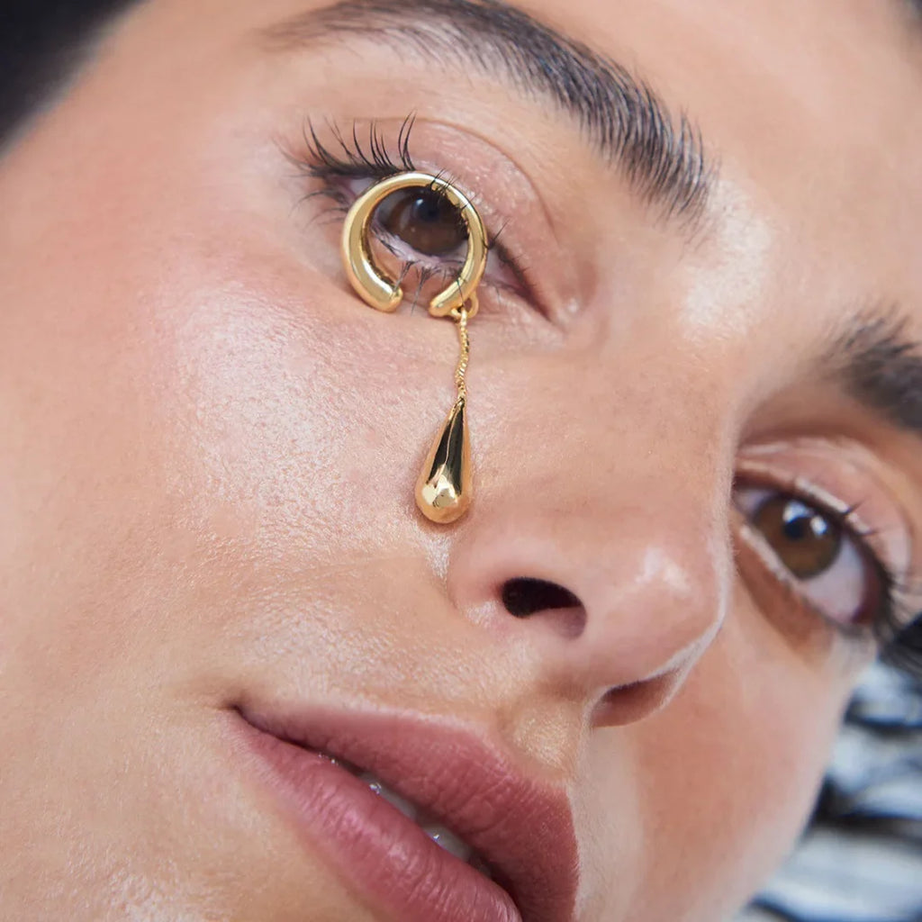 Pendientes de clip aros finos con gota de agua oro