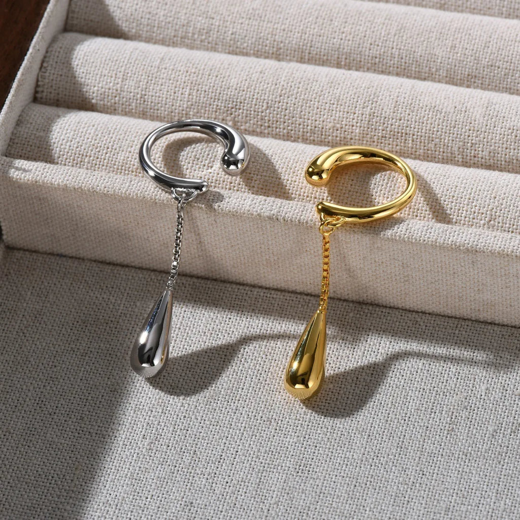 Pendientes de clip aros finos con gota de agua plata