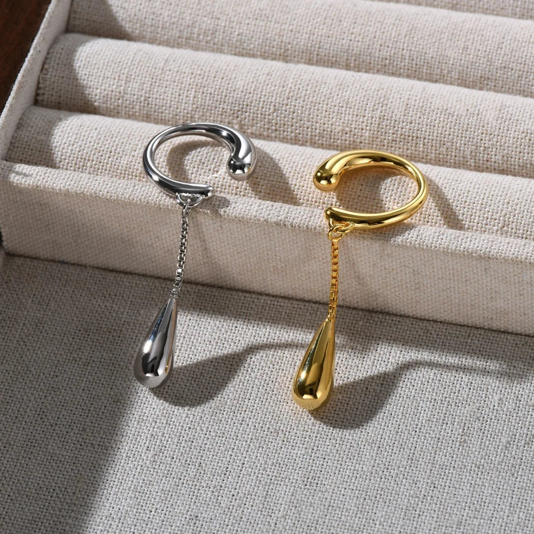 Pendientes de clip aros finos con gota de agua plata