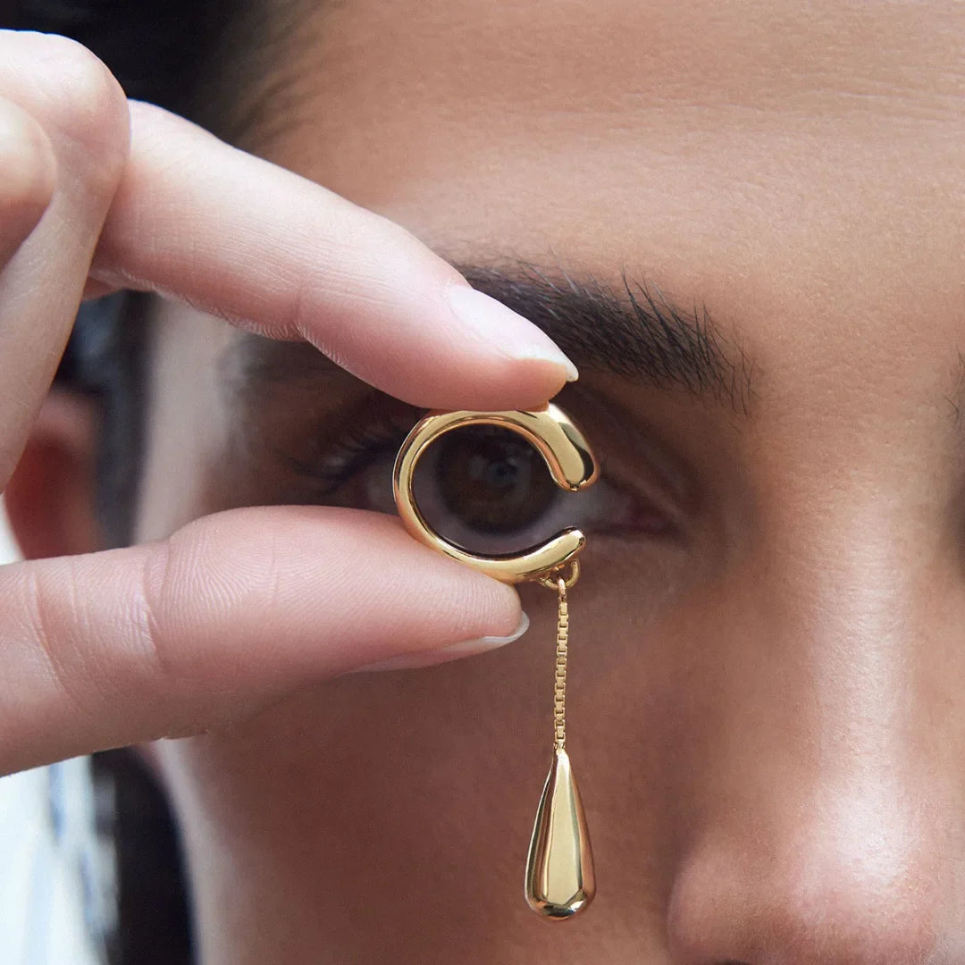 Pendientes de clip aros finos con gota de agua oro