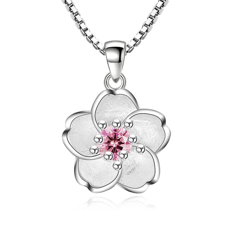 Collar con colgante de flor para mujer en color rosa