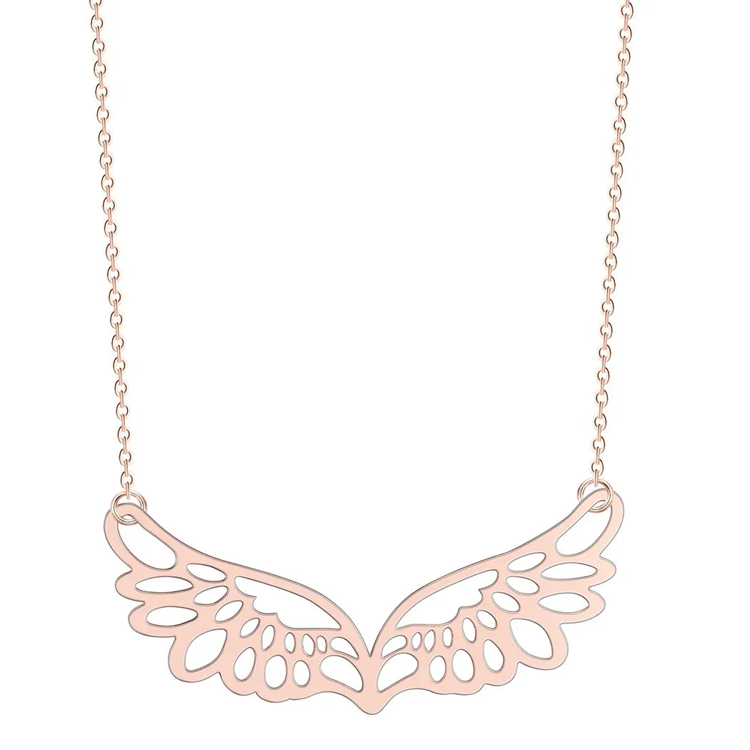 Collar con gran dije de alas de ángel oro rosa