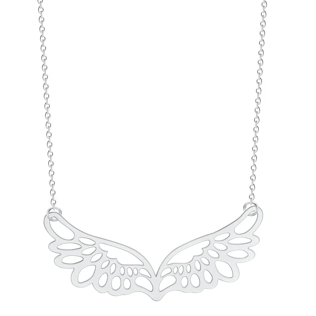 Collar con gran dije de alas de ángel plateado