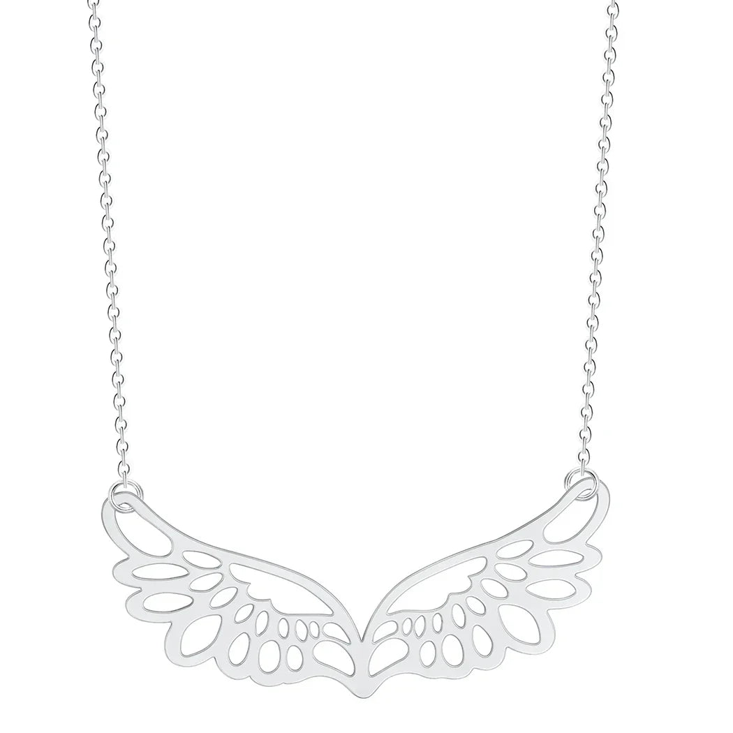 Collar con gran dije de alas de ángel plateado
