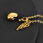 Collar relicario con colgante de alas de ángel y corazón