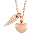 Collar relicario con colgante de alas de ángel y corazón en oro rosa