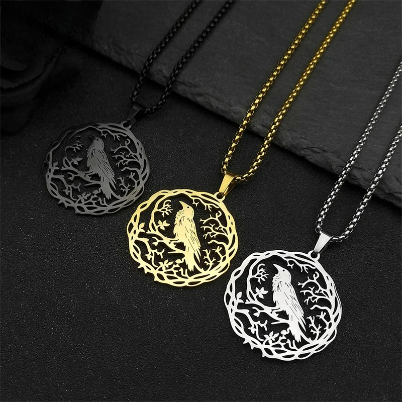 Collar con Colgante de Árbol con Pájaro dorado