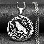 Collar con Colgante de Árbol con Pájaro plateado