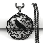 Collar con Colgante de Árbol con Pájaro negro