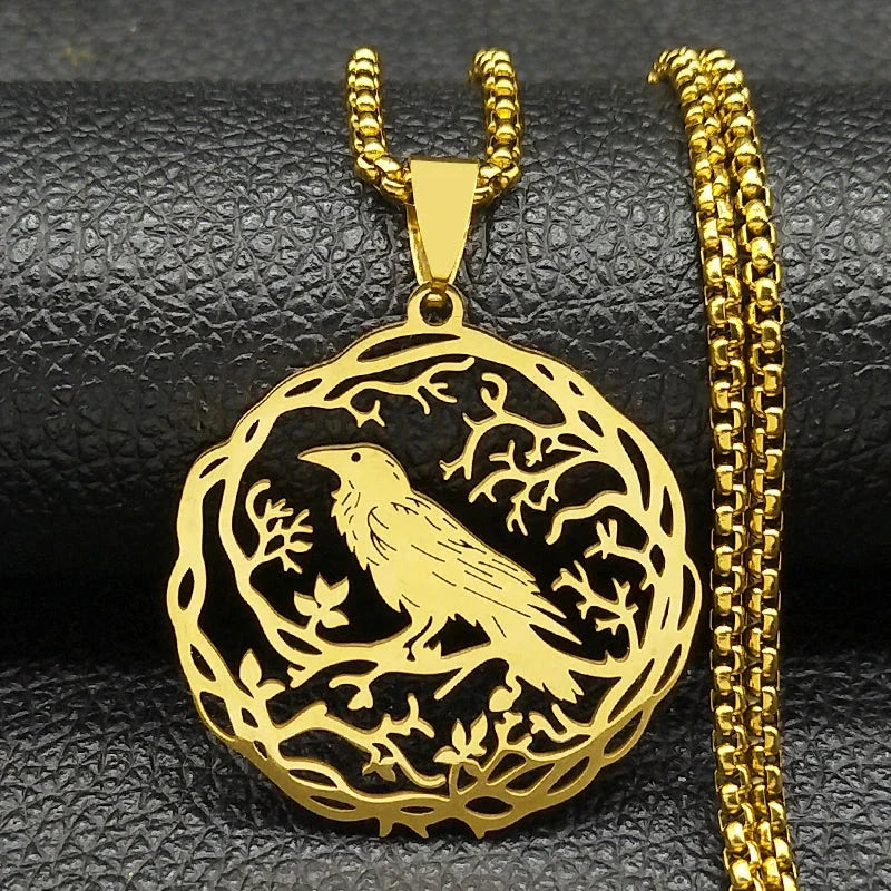 Collar con Colgante de Árbol con Pájaro dorado