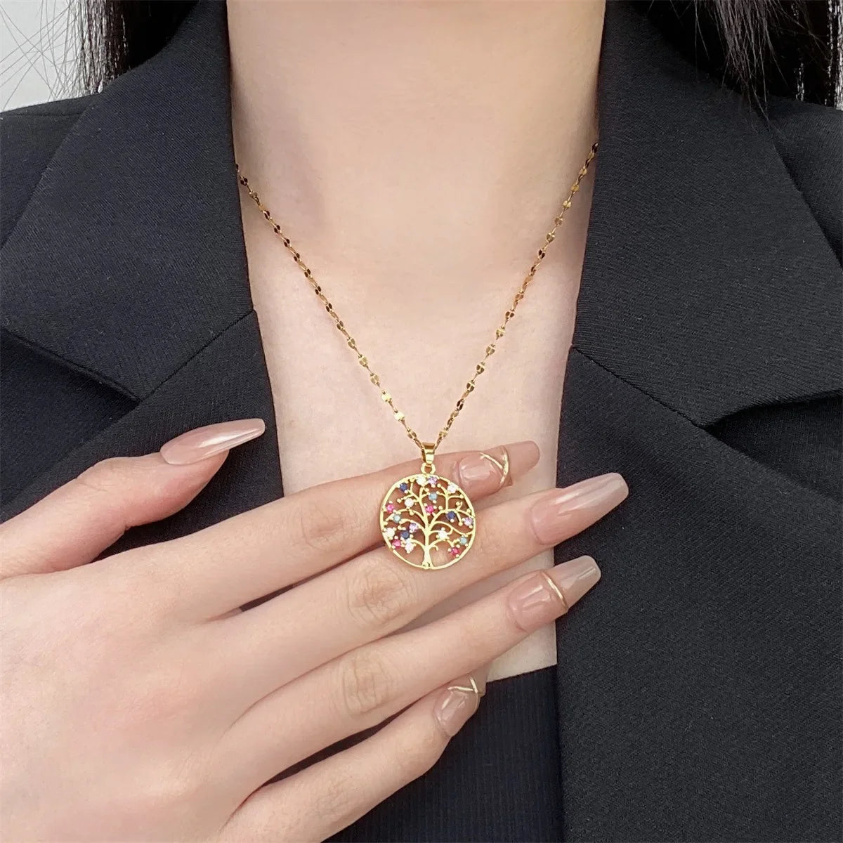 Collar con Colgante Árbol de la Vida con Circonita Multicolor