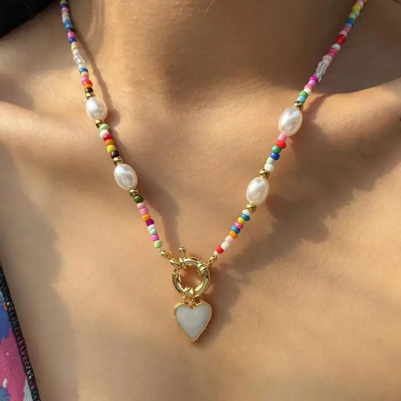 Collar con Colgante Bohemio Romántico blanco