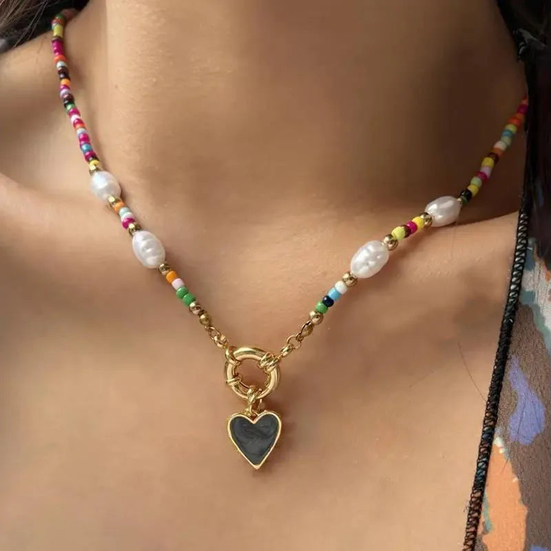 Collar con Colgante Bohemio Romántico negro