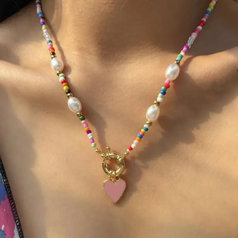 Collar con Colgante Bohemio Romántico rosa