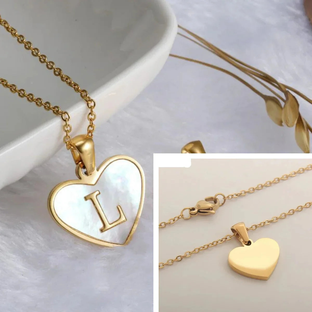 Collar con colgante de corazón blanco con inicial