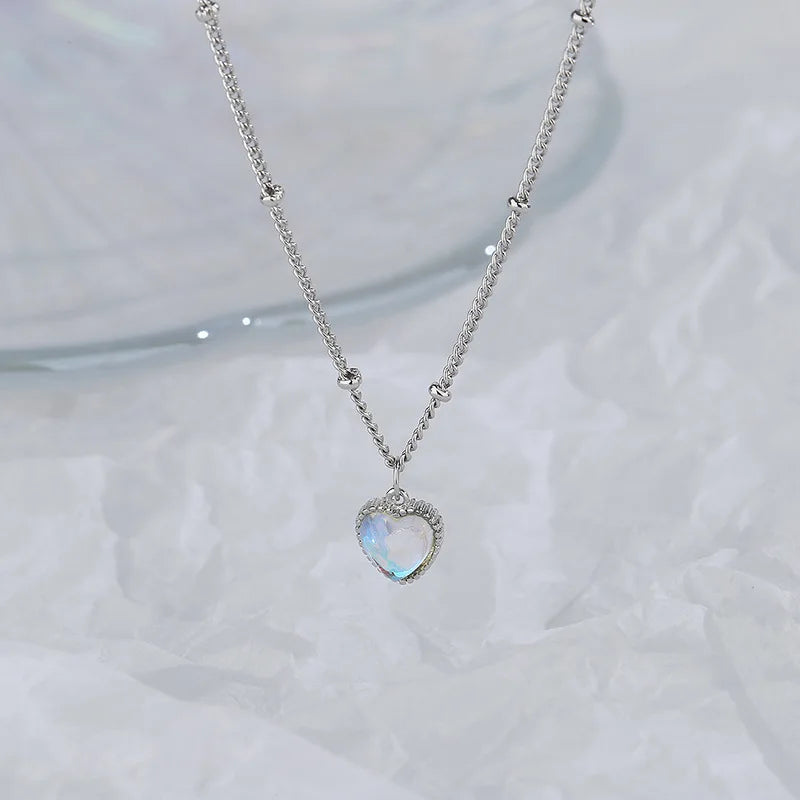 Collar con Colgante de Corazón Fertilidad Piedra de Luna cadena con perlas