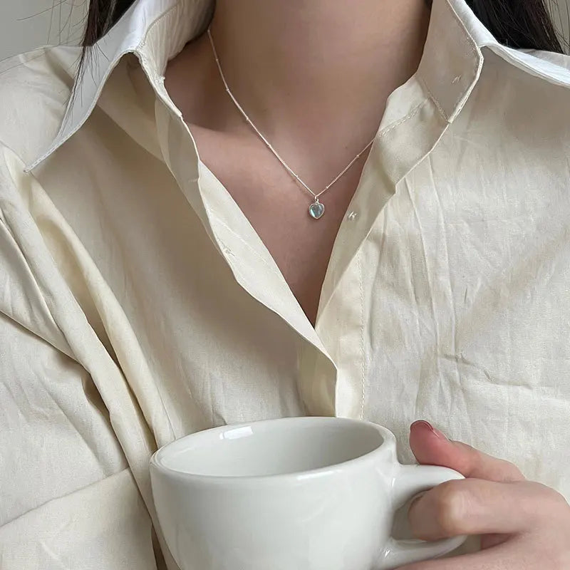 Collar con Colgante de Corazón Fertilidad Piedra de Luna cadena con perlas