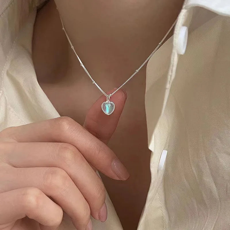 Collar con Colgante de Corazón Fertilidad Piedra de Luna Cadena con Perlas