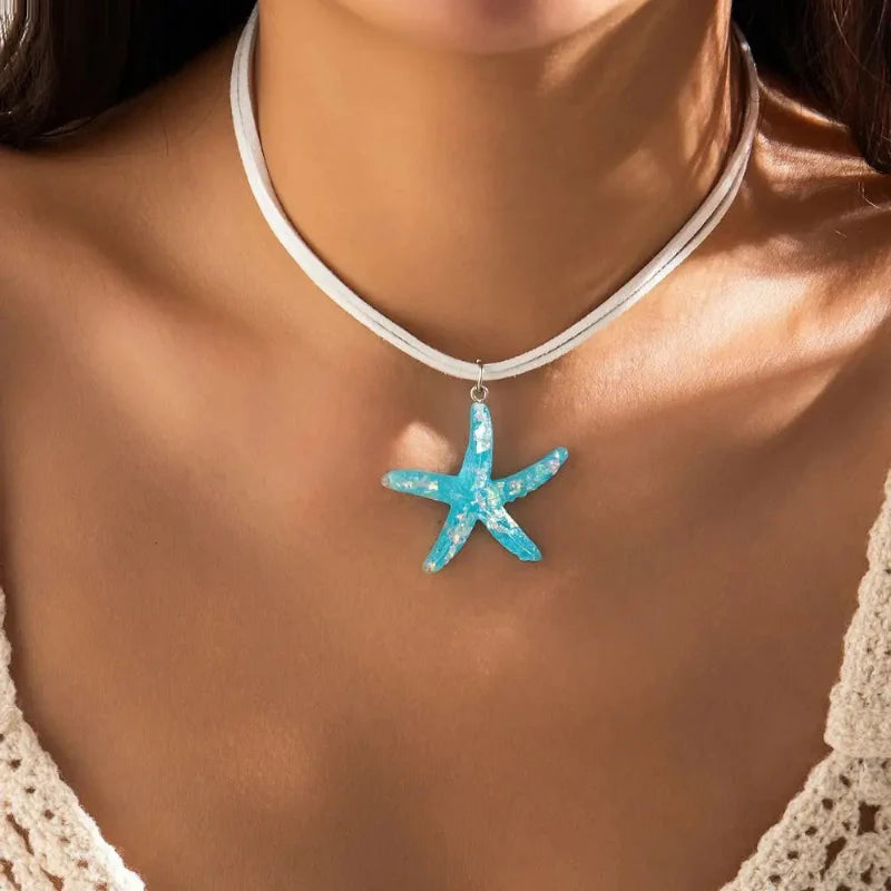 Collar con Colgante de Concha Estrella de Mar Azul