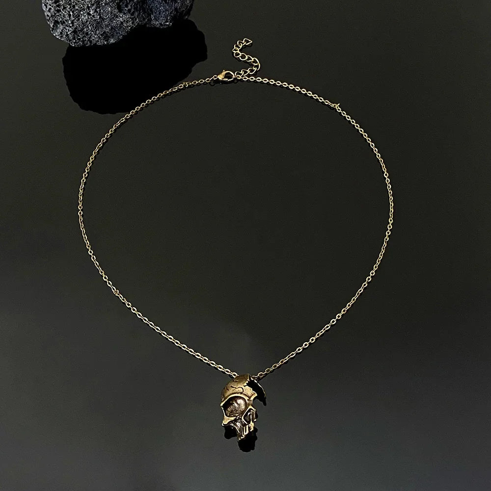 Collar con Colgante de Calavera Cabeza de Muerto bronce