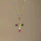 Collar con Colgante de Cruz en Circonio para Mujer