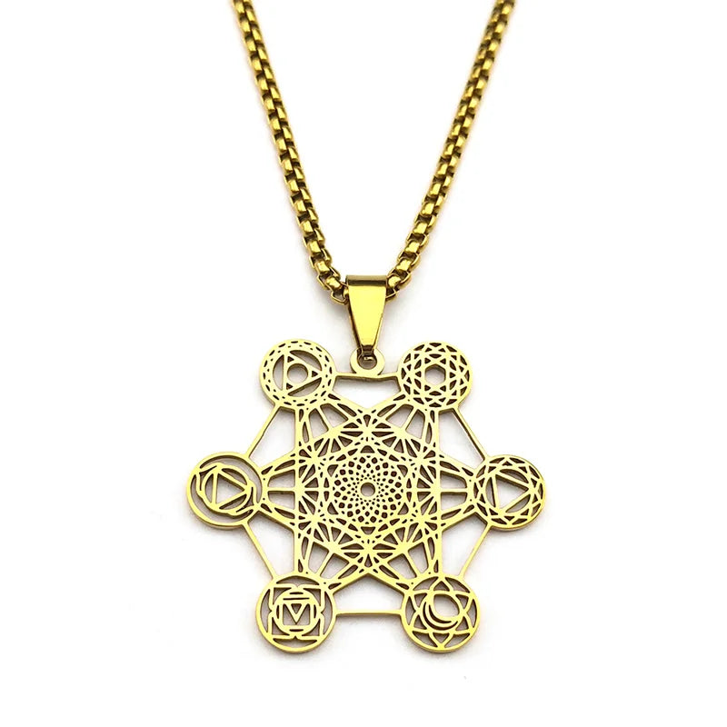 Collar con Colgante Cubo de Metatrón dorado