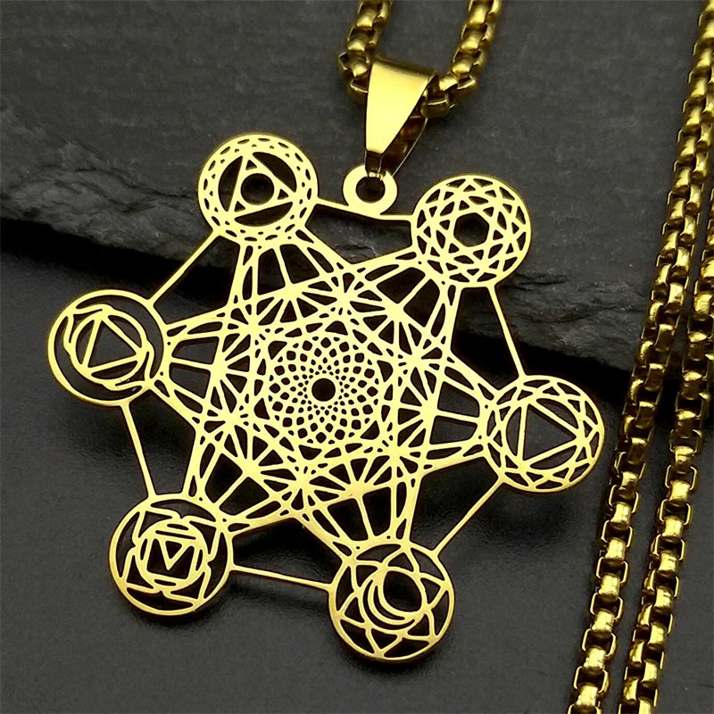 Collar con Colgante Cubo de Metatrón dorado