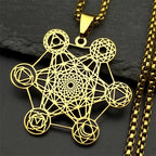 Collar con Colgante Cubo de Metatrón dorado