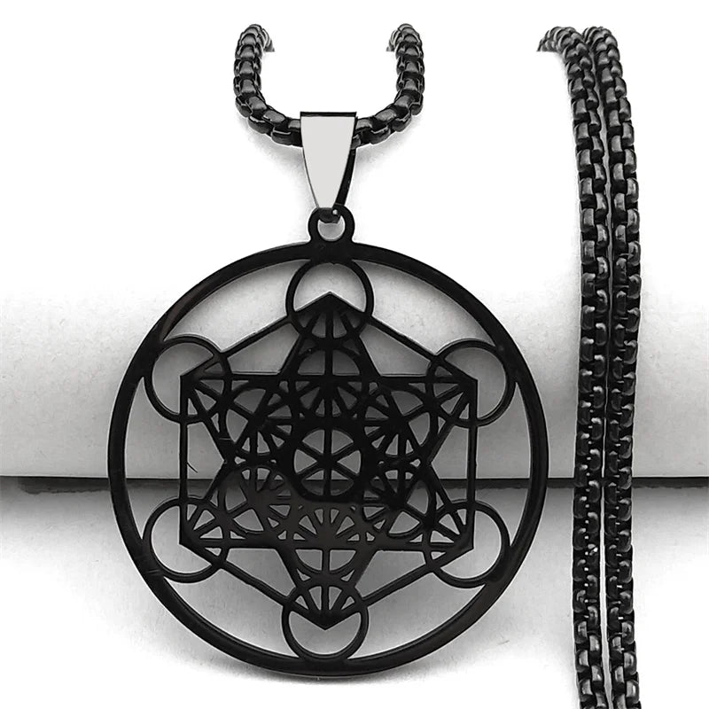 Collar con Colgante Cubo de Metatrón negro
