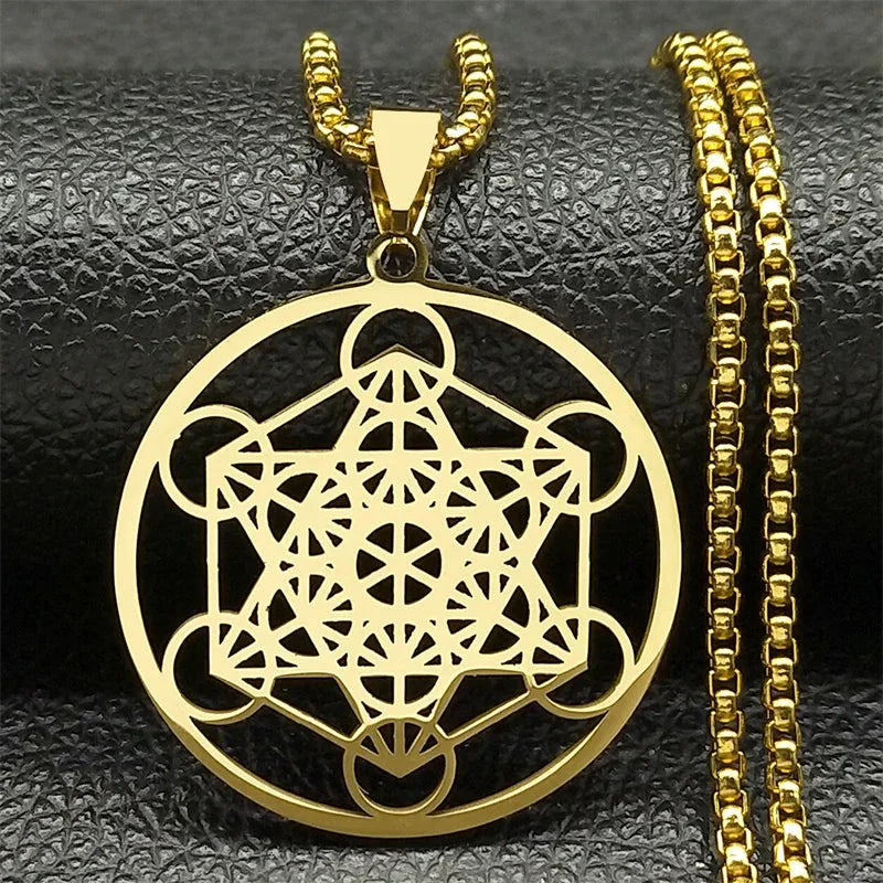 Collar con Colgante Cubo de Metatrón en oro