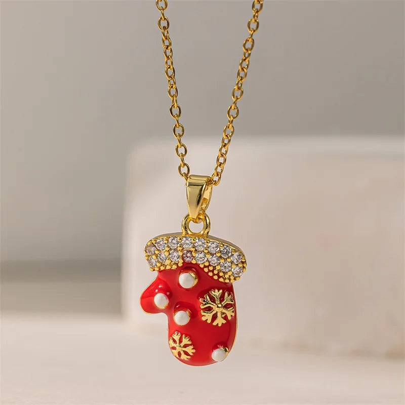 Collar con colgante de manopla de Navidad
