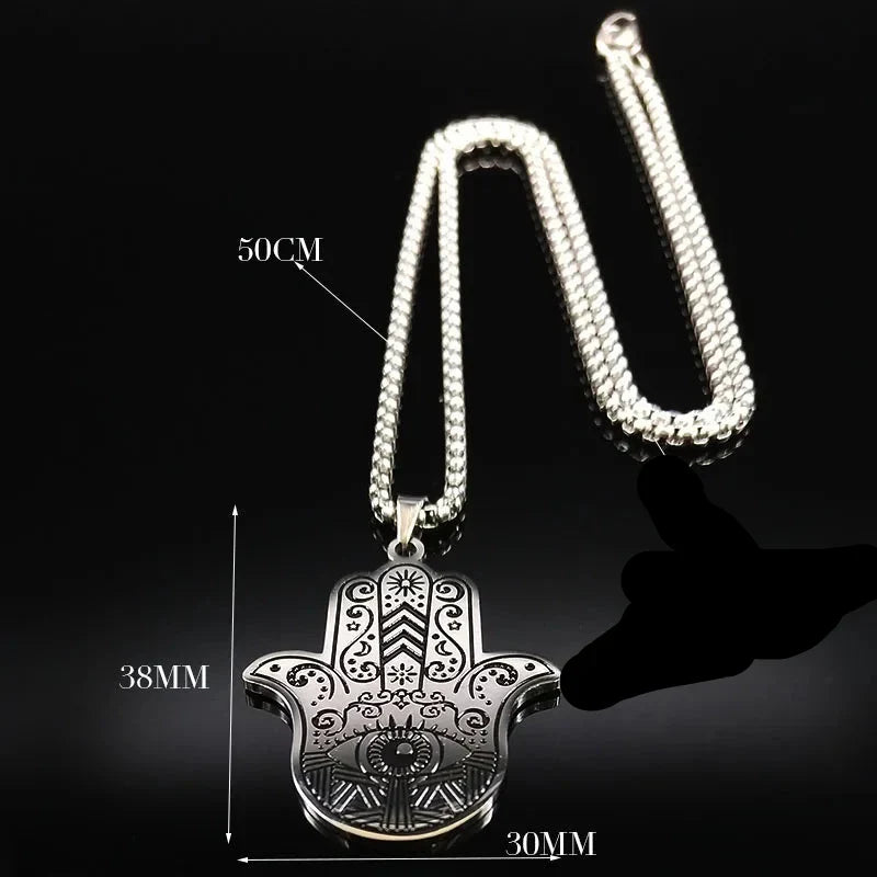 Collar para hombre con dije de protección contra el mal de ojo y mano de Fátima árabe