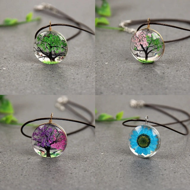 Collar con Colgante de Vidrio Soplado Árbol de la Vida