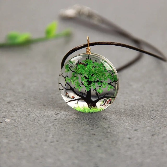 Collar con Colgante de Vidrio Soplado Árbol de la Vida