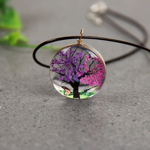 Collar con Colgante de Vidrio Soplado Árbol de la Vida
