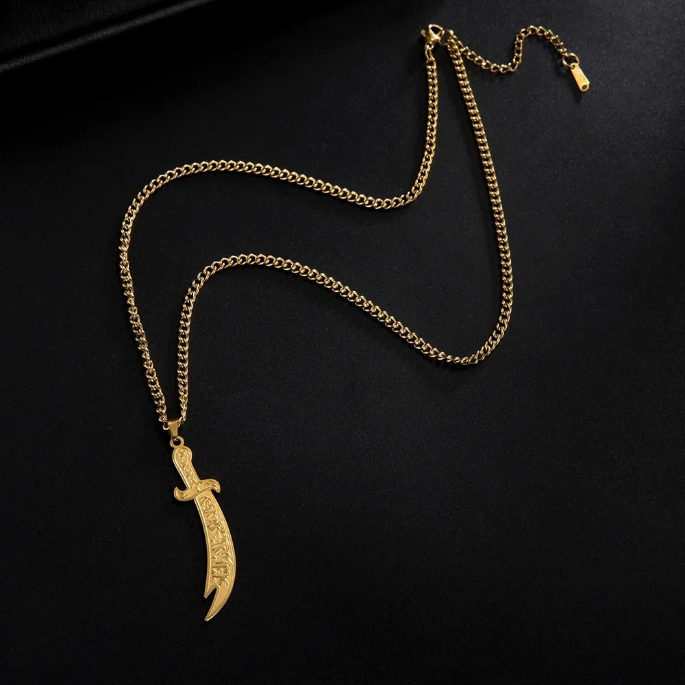 Collar con dije de espada de Ali Zulfikar árabe islámico musulmán oro