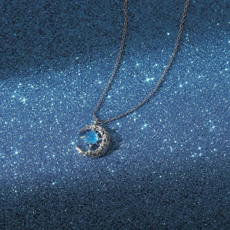 Collar con Colgante de Estrella en Piedra de Luna y Circonio para Mujer plata