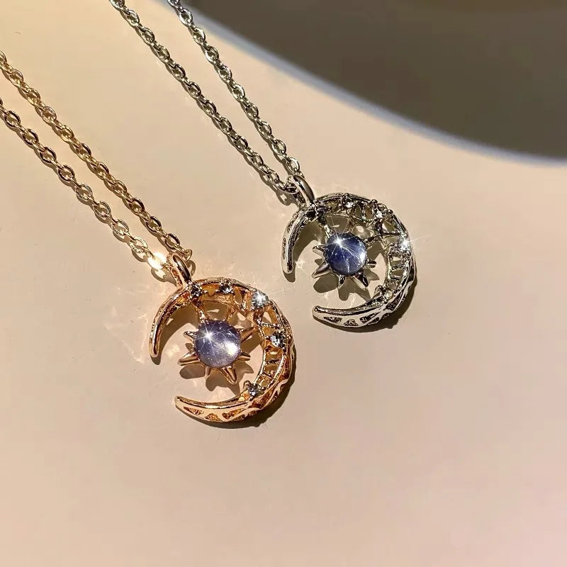 Collar con Colgante de Estrella en Piedra de Luna y Circonio para Mujer plata