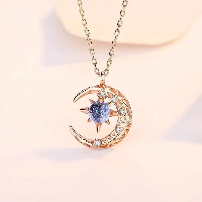 Collar con Colgante de Estrella en Piedra de Luna y Circonio para Mujer oro