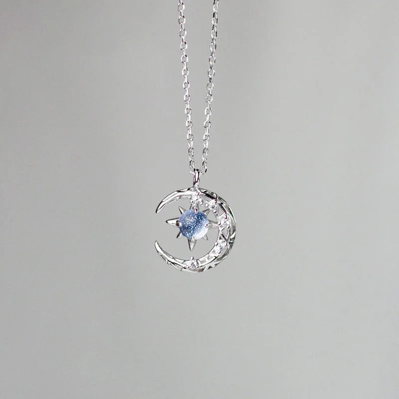Collar con Colgante de Estrella en Piedra de Luna y Circonio para Mujer plata
