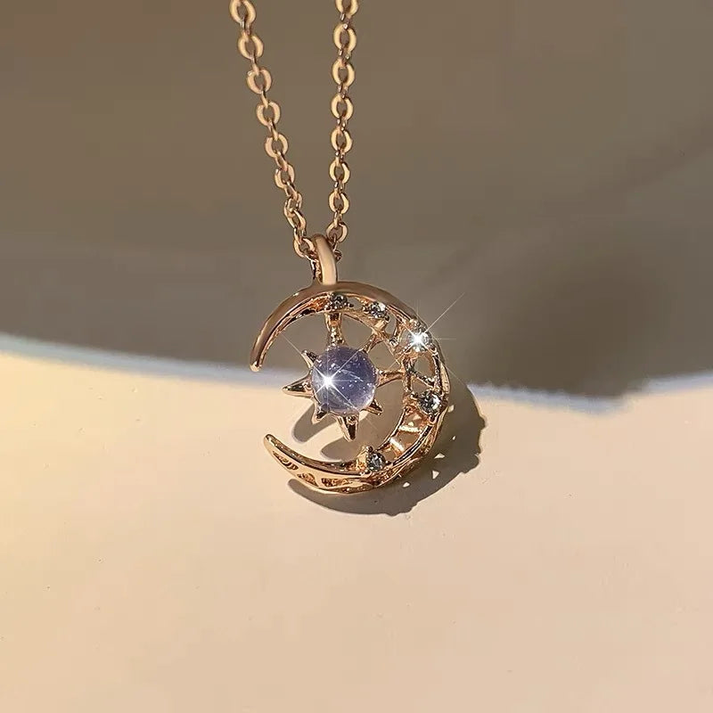 Collar con Colgante de Estrella en Piedra de Luna y Circonio para Mujer oro