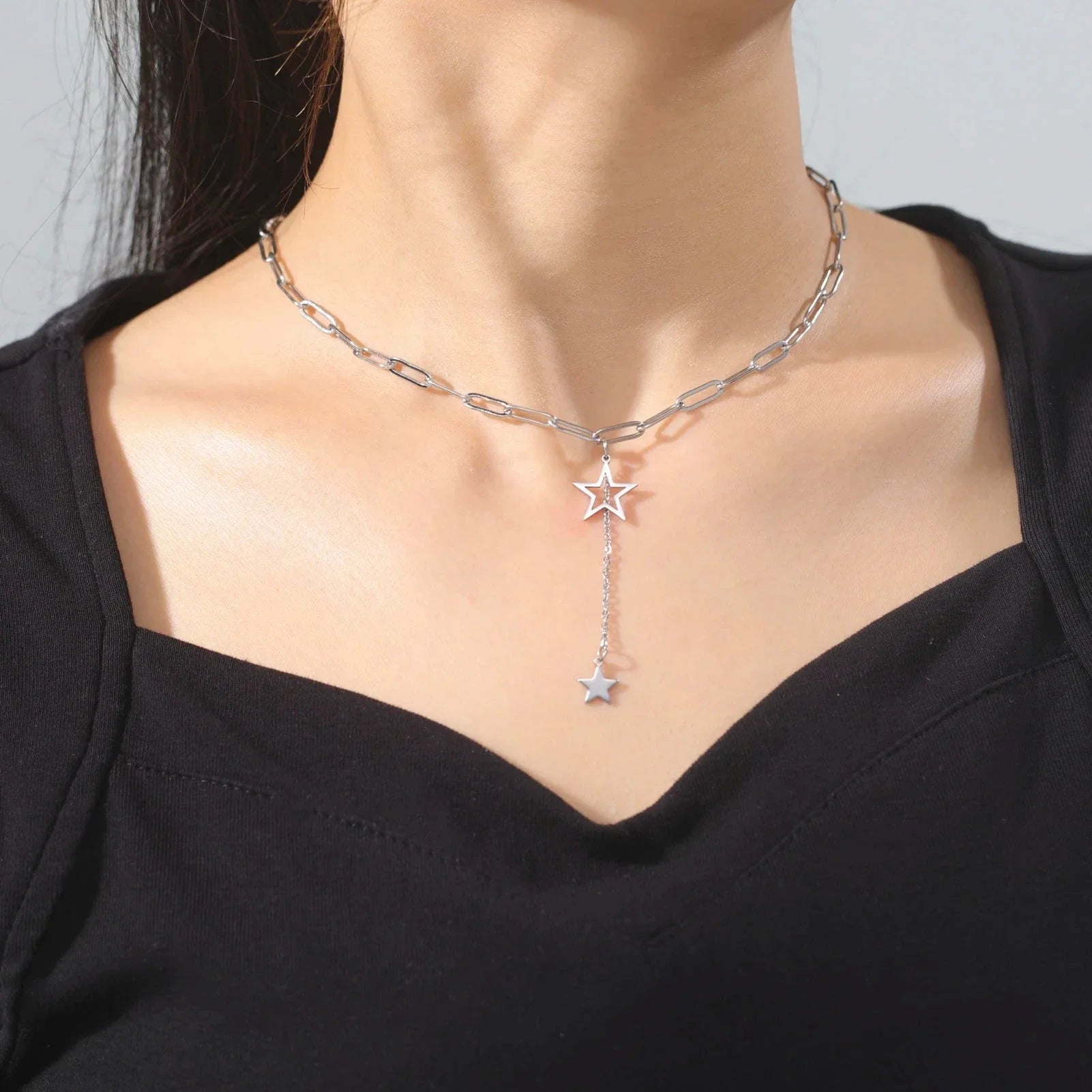 Collar con colgante de estrellas plata