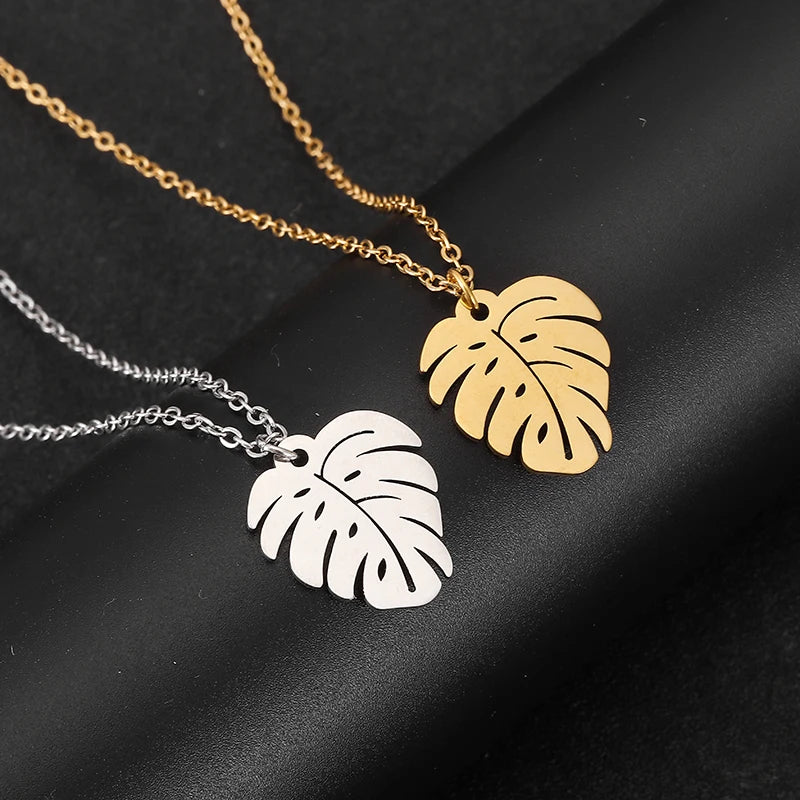 Collar con Colgante de Hoja de Palma de plata