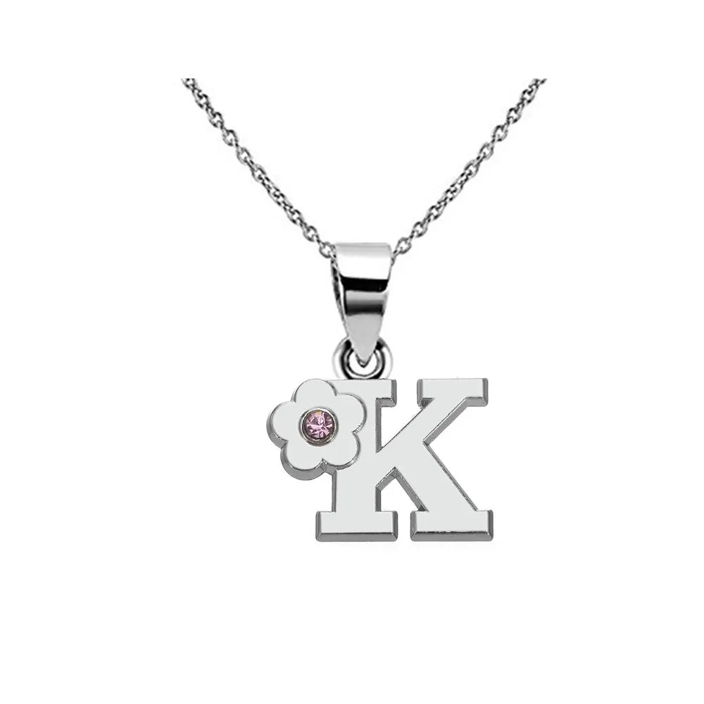 Collar con colgante de inicial y flor k