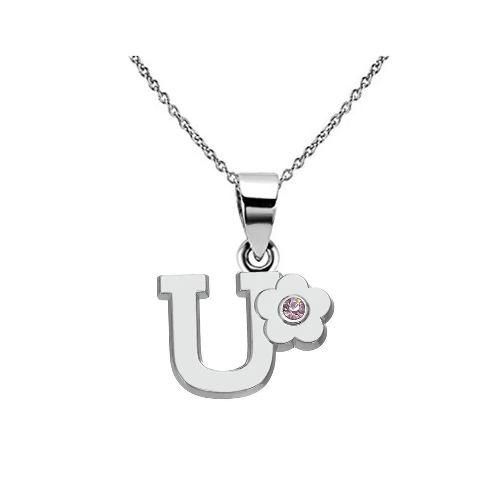 Collar con colgante de inicial y flor u