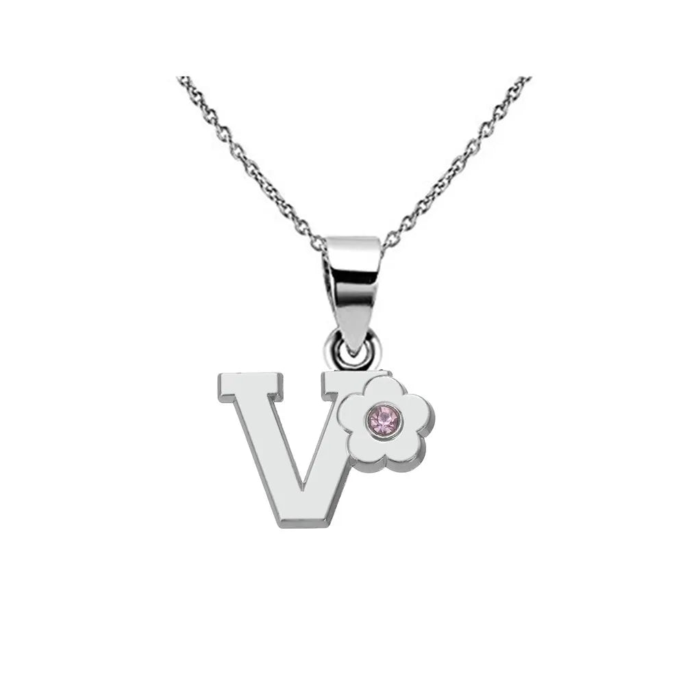 Collar con colgante de inicial y flor v