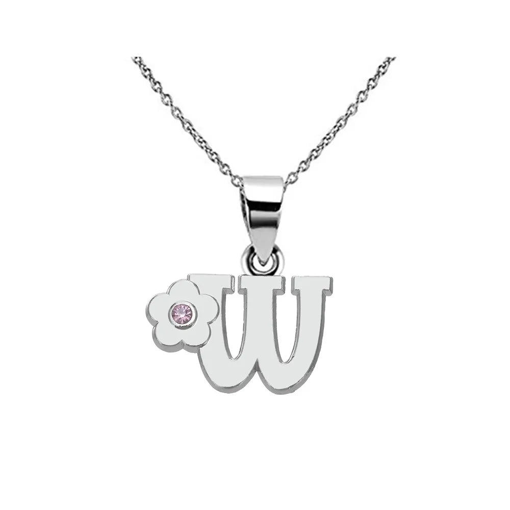 Collar con colgante de inicial y flor w