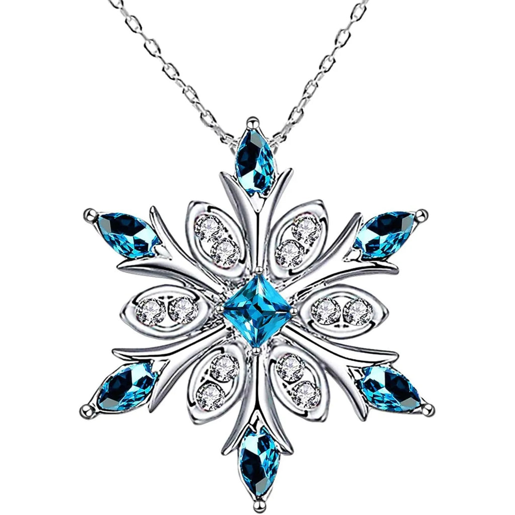 Collar con colgante de copo de nieve en circonia azul